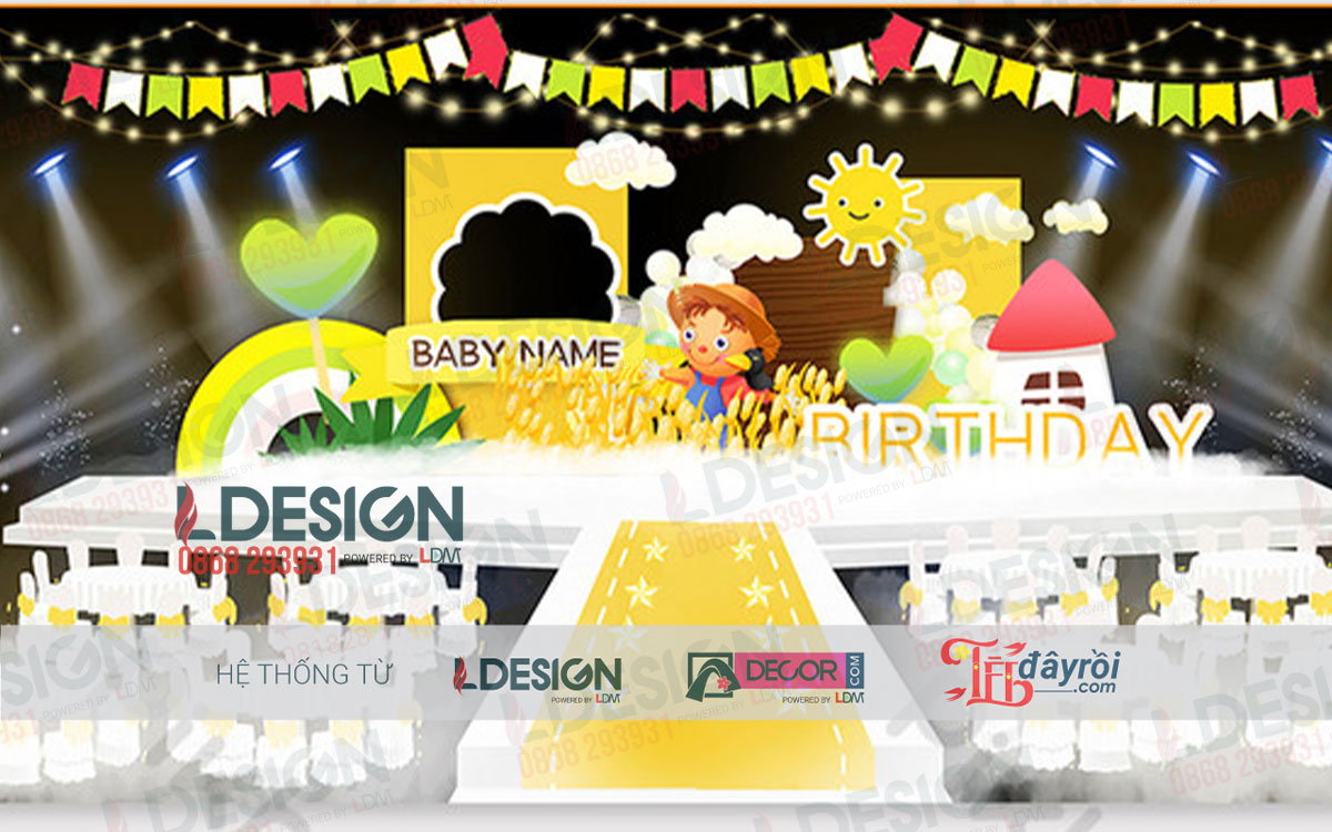 Giới Thiệu Background Sinh Nhật Với Nhiều Màu Sắc, Tông Màu Chính Là Màu Vàng Và Trang Trí Ngôi Nhà Nhỏ, Người Nông Dân - Ảnh 3