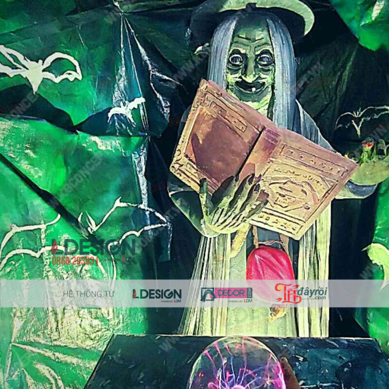 Tiểu cảnh HALLOWEEN mô hình mút xốp 3D phù thủy và chiếc cầu ma thuật