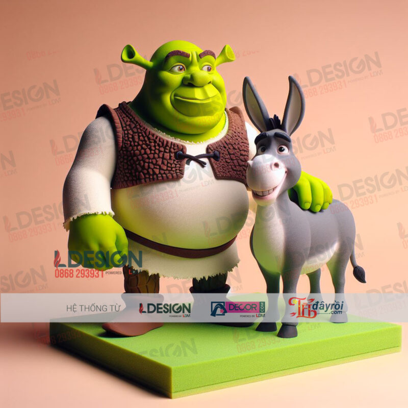 Mô hình hoạt hình Shrek & Donkey mút xốp 3D