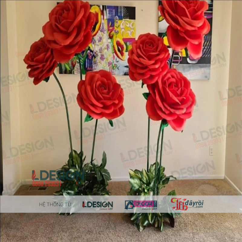 Hoa cẩm chướng khổng lồ mầu hồng trắng có chân đế - Hình ảnh 3