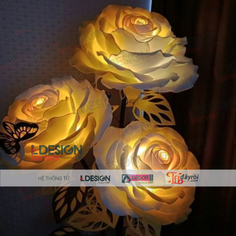Hoa Hồng hanmade giấy có đèn led dùng để trang trí - Hình ảnh 2