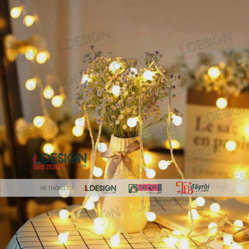 Đèn LED dây bóng tròn trơn màu vàng ấm 10m