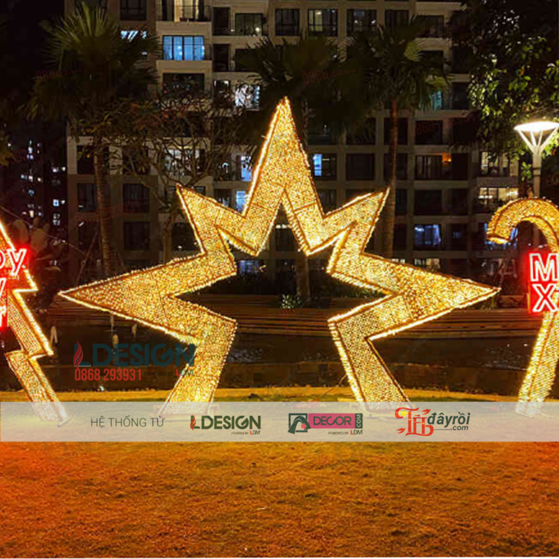 Mô hình led hình sao và cây thông Happy New Year & Merry XMas