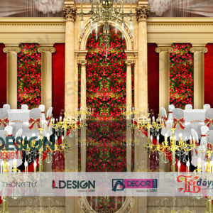 "Đám Cưới Huyền Diệu: Background Đỏ Rực Rỡ Cùng Ánh Vàng Lấp Lánh Từ LDecor"