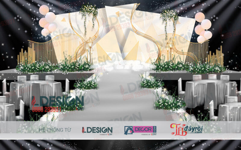 "Harmony in White and Nude: Backgrounds Đám Cưới Tinh Khiết từ LDecor"