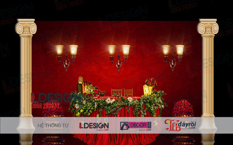 "Royal Splendor: Background Tiệc Cưới Màu Đỏ và Vàng Gold của LDecor" - Ảnh 3