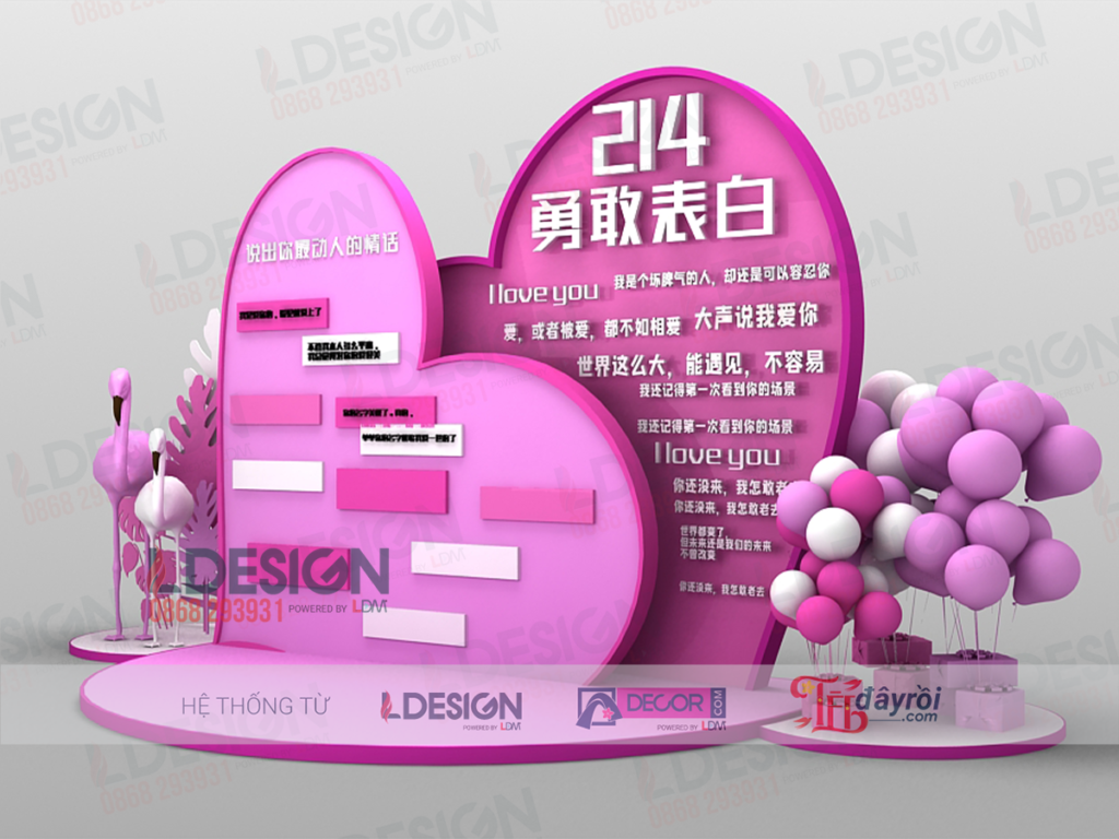 Yêu Thương Giao Hòa: Background Trái Tim Xen Chữ Trung Quốc và Món Quà Tình Yêu từ LDecor