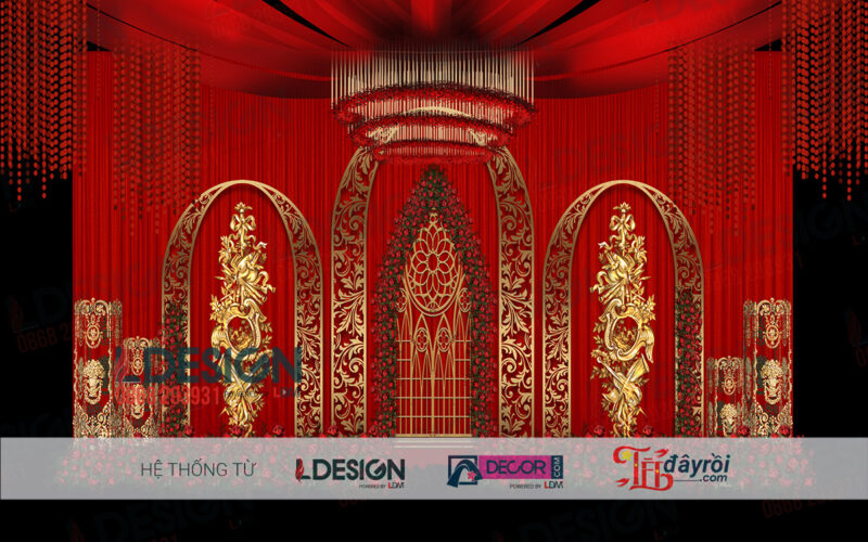 “Background Đám Cưới Màu Đỏ và Vàng Gold: Sự Kết Hợp Hoàn Hảo từ LDecor” - Hình ảnh 2