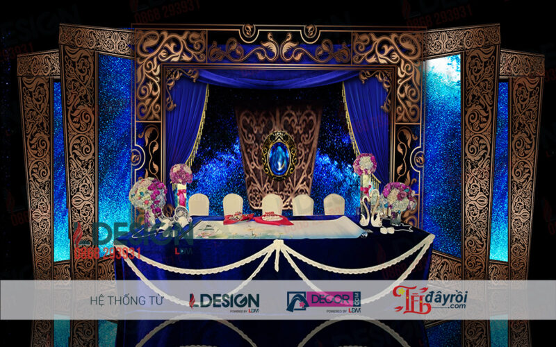 "Ocean Serenade: Background Đám Cưới Xanh Blue Đậm và Vẻ Đẳng Cấp Tông Màu Đồng từ LDecor" - Hình ảnh 2