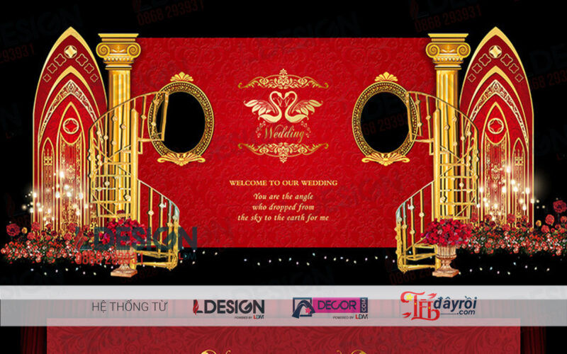 "Royal Splendor: Background Tiệc Cưới Màu Đỏ và Vàng Gold của LDecor" - Hình ảnh 3