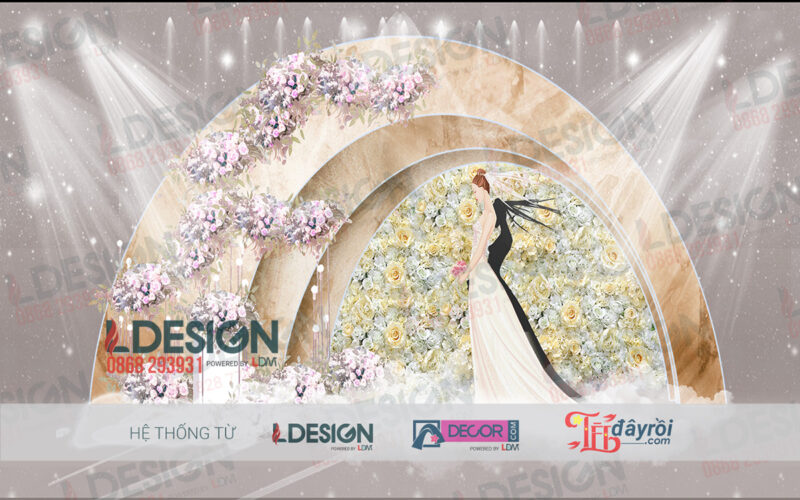 "Hương Vị Ngọt Ngào: Background Tiệc Cưới Màu Trà Sữa và Hoa Hồng từ LDecor" - Ảnh 3