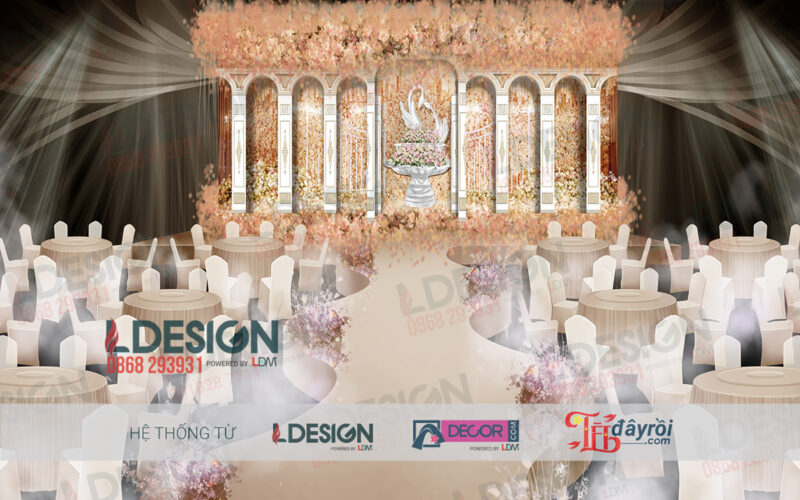 "Elegance Unveiled: Background Đám Cưới Màu Trắng & Trà Sữa Từ LDecor" - Ảnh 2