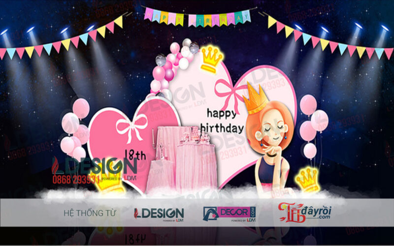 Ấm Áp Hương Vị Tình Yêu: Background Sinh Nhật Màu Hồng và Trái Tim tại LDecor - Hình ảnh 2