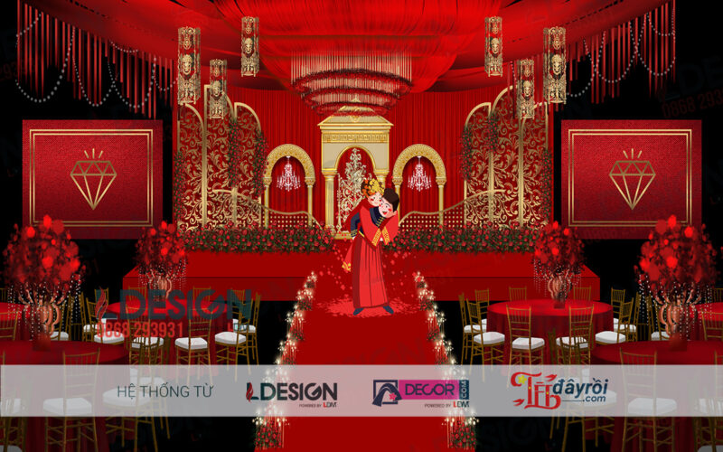 “Background Đám Cưới Màu Đỏ và Vàng Gold: Sự Kết Hợp Hoàn Hảo từ LDecor” - Hình ảnh 3