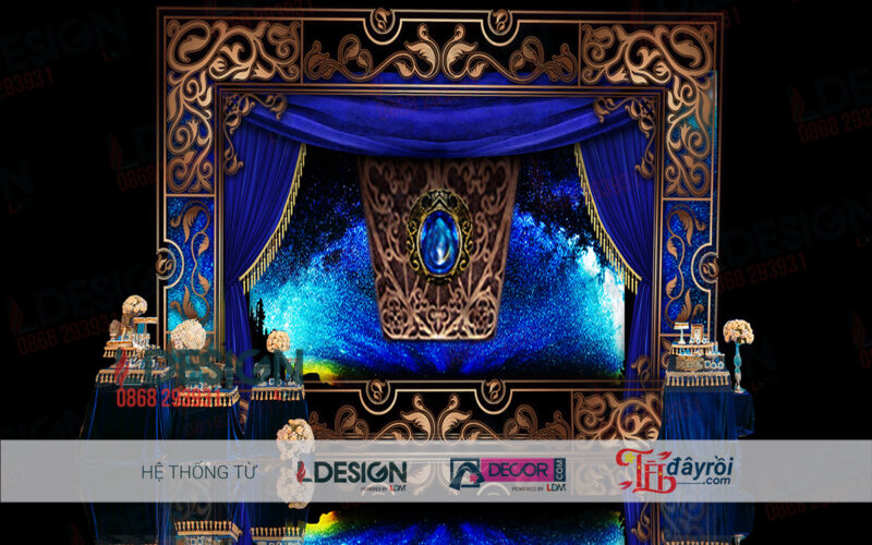"Ocean Serenade: Background Đám Cưới Xanh Blue Đậm và Vẻ Đẳng Cấp Tông Màu Đồng từ LDecor" - Hình ảnh 3