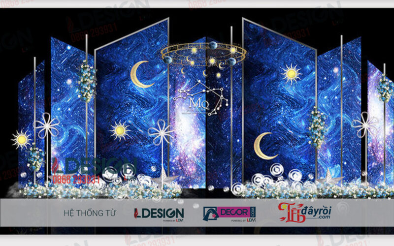 "Ocean Serenade: Background Đám Cưới Xanh Blue Đậm và Vẻ Đẳng Cấp Tông Màu Đồng từ LDecor" - Hình ảnh 2