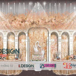"Elegance Unveiled: Background Đám Cưới Màu Trắng & Trà Sữa Từ LDecor"