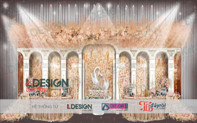 "Elegance Unveiled: Background Đám Cưới Màu Trắng & Trà Sữa Từ LDecor"