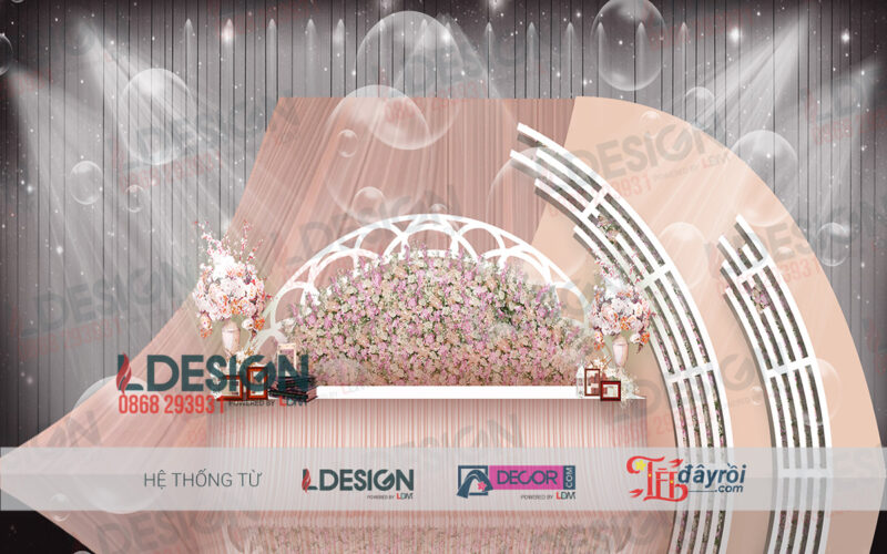 "Mộng Mơ Ngọt Ngào: Background Tiệc Cưới Màu Hồng Nhạt và Ánh Đèn Hoa từ LDecor" - Ảnh 3