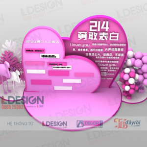 Yêu Thương Giao Hòa: Background Trái Tim Xen Chữ Trung Quốc và Món Quà Tình Yêu từ LDecor