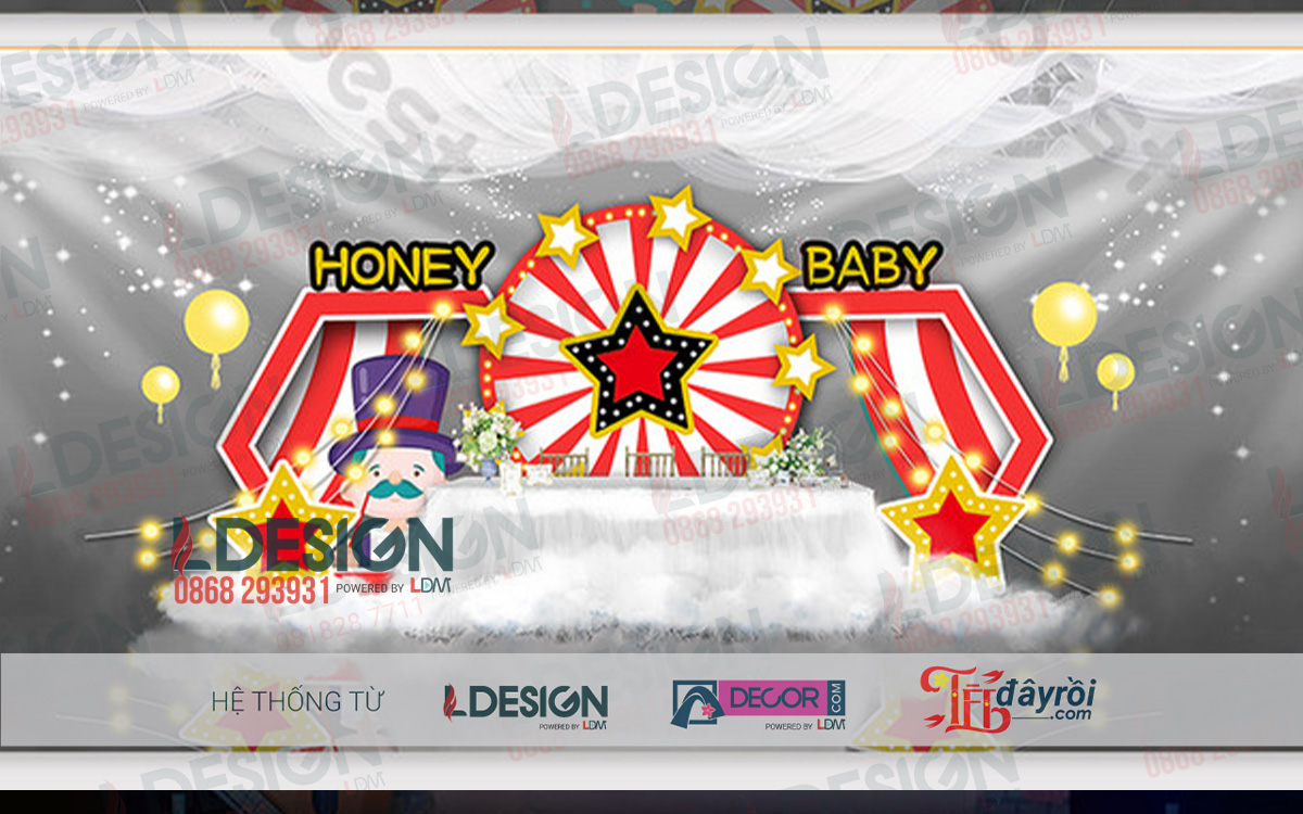 Bùng Nổ Niềm Vui: Background Sinh Nhật Màu Đỏ Chủ Đề Chú Hề từ LDecor - Ảnh 2