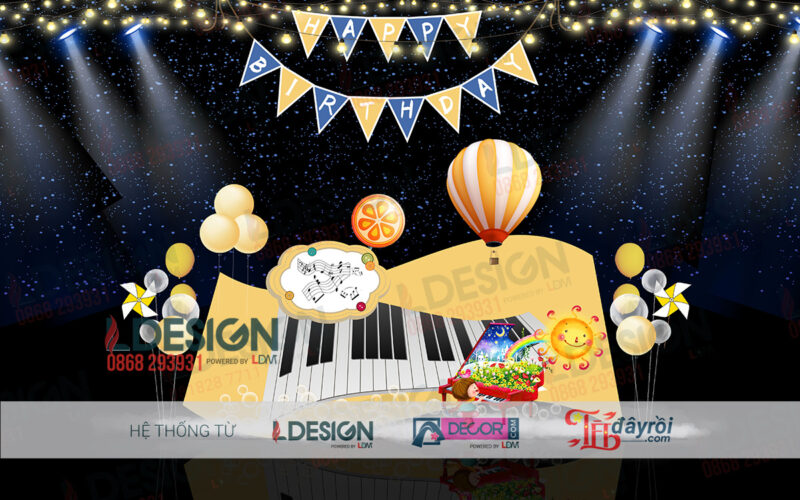 Rực Rỡ và Sáng Tạo: Background Sinh Nhật Tông Vàng với Đàn Piano từ LDecor - Ảnh 3