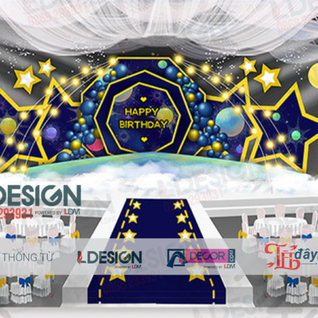 Giới Thiệu Background Sinh Nhật Với Tông Màu Tối Chủ Đề Đêm Tối Với Những Vầng Trăng Và Ngôi Sao