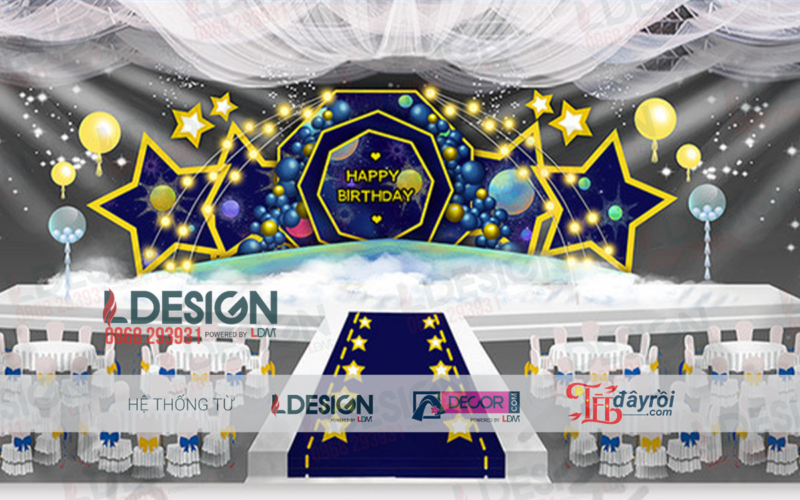 Giới Thiệu Background Sinh Nhật Với Tông Màu Tối Chủ Đề Đêm Tối Với Những Vầng Trăng Và Ngôi Sao