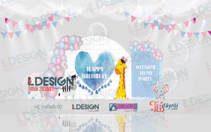 Giới Thiệu Background Sinh Nhật Với Tông Màu Chính Là Màu Trắng Và Kết Hợp Thêm Các Con Thú Trang Trí Đơn Giản - Ảnh 3