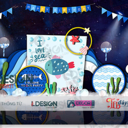 Giới Thiệu Background Sinh Nhật Với Nhiều Màu Sắc, Tông Màu Chính Là Màu Xanh Biển Với Chủ Đề Biển Cả