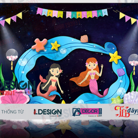 Background Sinh Nhật Xanh: Bong Bóng & Hình Con Ngựa Từ LDecor