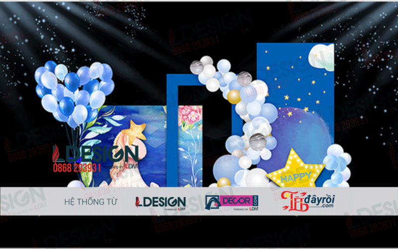Background Sinh Nhật Xanh: Bong Bóng & Hình Con Ngựa Từ LDecor - Ảnh 3