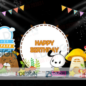 Backdrop Sinh Nhật Bé 1 Tuổi Chủ Đề Thú Cưng