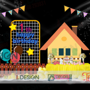 Backdrop Sinh Nhật Bé 1 Tuổi Chủ Đề Thú Cưng