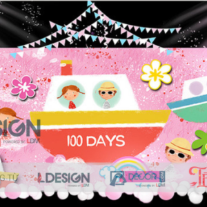 Backdrop 100 Days Cho Bé – Concept Tàu Thuyền Hồng Ngọt Ngào