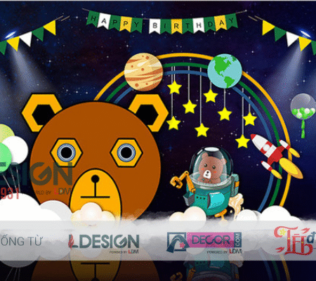 Trang Trí Sinh Nhật Chủ Đề Gấu Phi Hành Gia Khám Phá Vũ Trụ