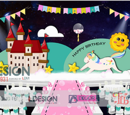 Trang Trí Sinh Nhật Chủ Đề Kỳ Lân & Cầu Vồng Đầy Sắc Màu