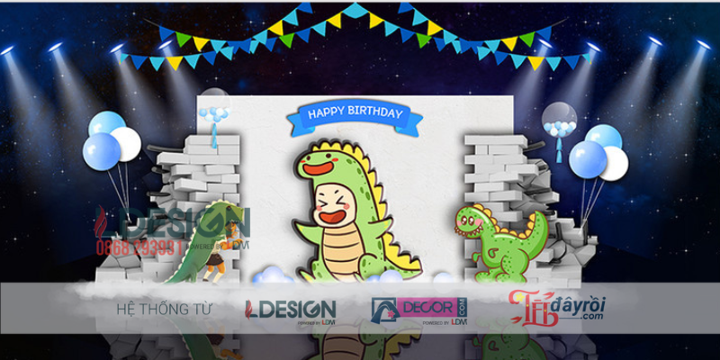 Backdrop Sinh Nhật Bé Chủ Đề Khủng Long Dễ Thương - Ảnh 3