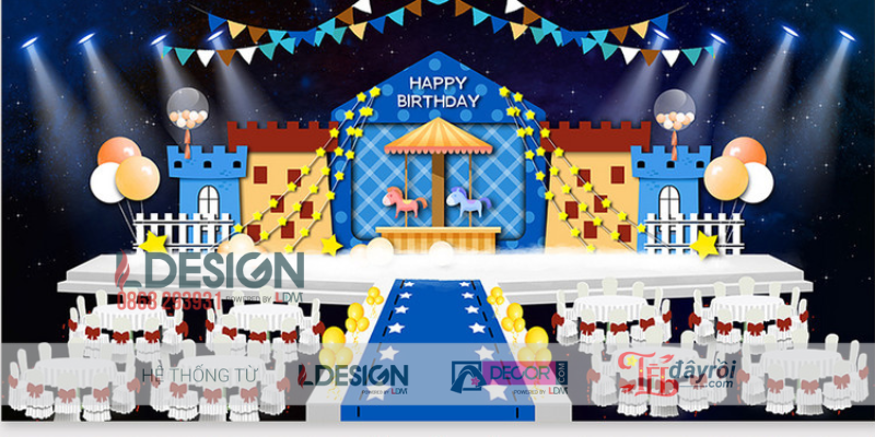 Trang Trí Sinh Nhật Bé Chủ Đề Lâu Đài & Ngựa Gỗ Xoay - Ảnh 2