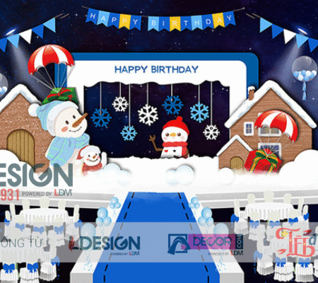 Trang Trí Sinh Nhật Bé Chủ Đề Người Tuyết & Ngôi Nhà Mùa Đông