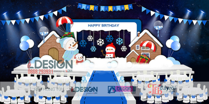 Trang Trí Sinh Nhật Bé Chủ Đề Người Tuyết & Ngôi Nhà Mùa Đông