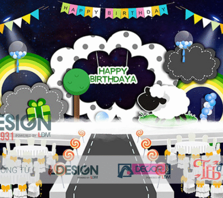 Trang Trí Sinh Nhật Bé Chủ Đề Mây Trắng Cầu Vồng Đáng Yêu