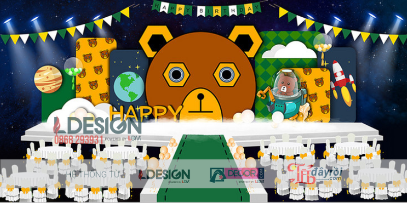 Trang Trí Sinh Nhật Chủ Đề Gấu Phi Hành Gia Khám Phá Vũ Trụ - Ảnh 2
