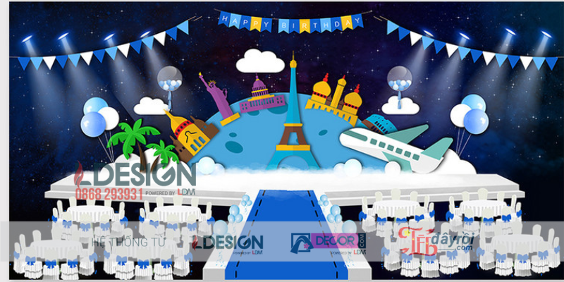 Trang Trí Sinh Nhật Chủ Đề Du Lịch Vòng Quanh Thế Giới