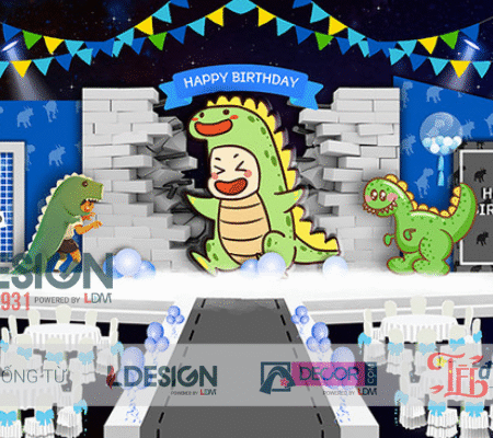 Backdrop Sinh Nhật Bé Chủ Đề Khủng Long Dễ Thương