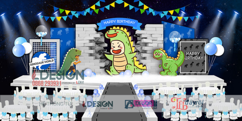 Backdrop Sinh Nhật Bé Chủ Đề Khủng Long Dễ Thương
