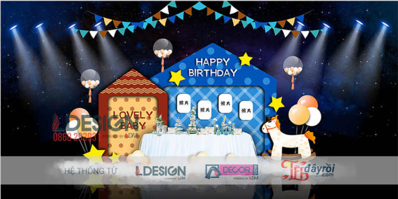 Trang Trí Sinh Nhật Bé Chủ Đề Lâu Đài & Ngựa Gỗ Xoay