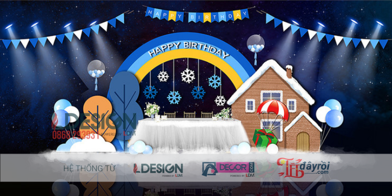 Trang Trí Sinh Nhật Bé Chủ Đề Người Tuyết & Ngôi Nhà Mùa Đông - Ảnh 2