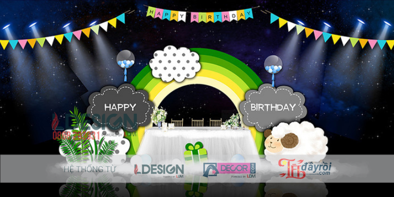 Trang Trí Sinh Nhật Bé Chủ Đề Mây Trắng Cầu Vồng Đáng Yêu - Ảnh 3