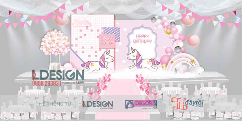Trang Trí Sinh Nhật Chủ Đề Unicorn Cho Bé Gái Đẹp Lung Linh